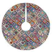 Farbenfrohe Crocheted Granny Square Quilt Polyester Weihnachtsbaumdecke (Vorderseite)