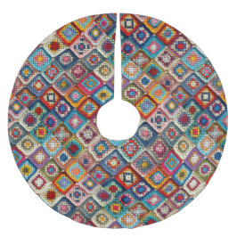 Farbenfrohe Crocheted Granny Square Quilt Polyester Weihnachtsbaumdecke