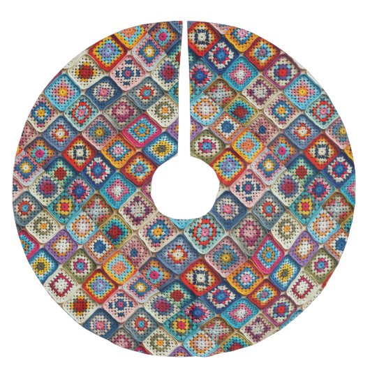 Farbenfrohe Crocheted Granny Square Quilt Polyester Weihnachtsbaumdecke (Vorderseite)