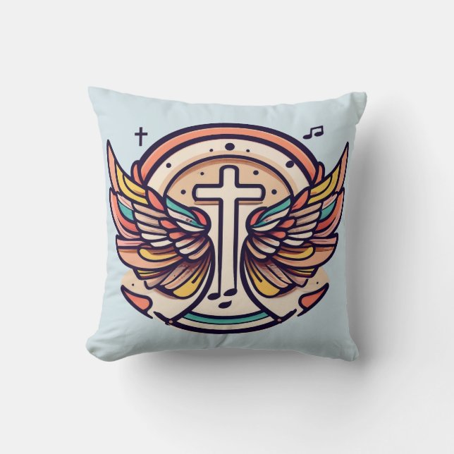 Farbenfrohe Cross Agnel Wings Freude Kissen (Vorderseite)