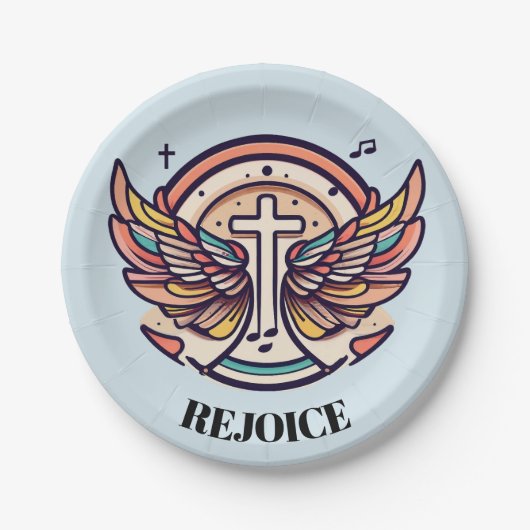 Farbenfrohe Cross Agnel Wings Freude Pappteller (Vorderseite)