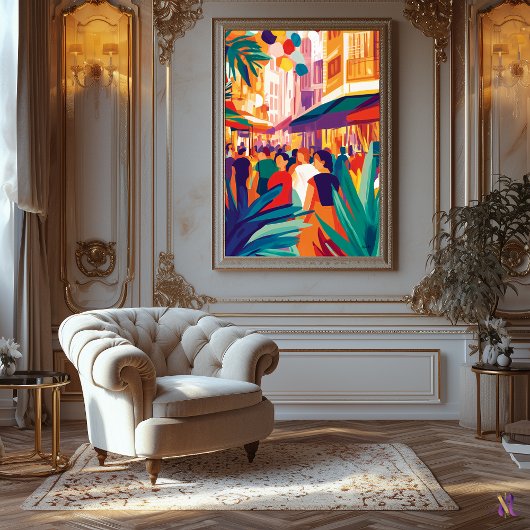 Farbenfrohe Crowdstraße im fauvistischen Stil Leinwanddruck