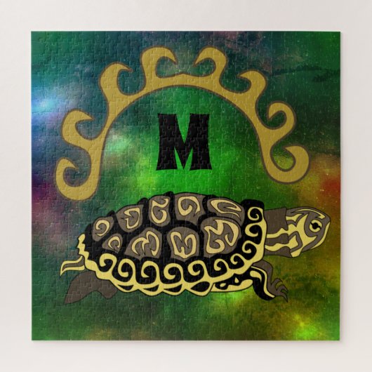 Farbenfrohe Cumberland Slide Turtle Monogram Puzzle (Vertikal)