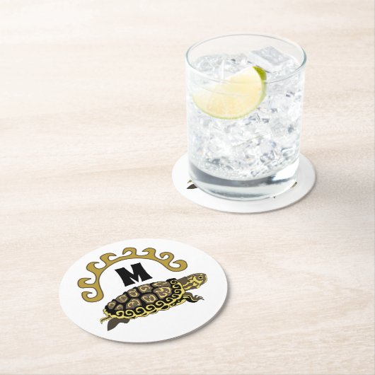 Farbenfrohe Cumberland Slide Turtle Monogram Runder Pappuntersetzer (Vor Ort)
