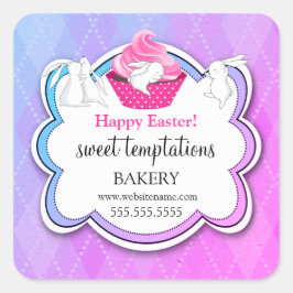 Farbenfrohe Cupcake Whimsical Bunnies Bäckerei Quadratischer Aufkleber