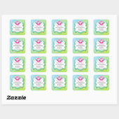 Farbenfrohe Cupcake Whimsical Bunnies Bäckerei Quadratischer Aufkleber (Blatt)