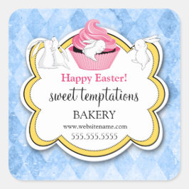 Farbenfrohe Cupcake Whimsical Bunnies Quadratischer Aufkleber