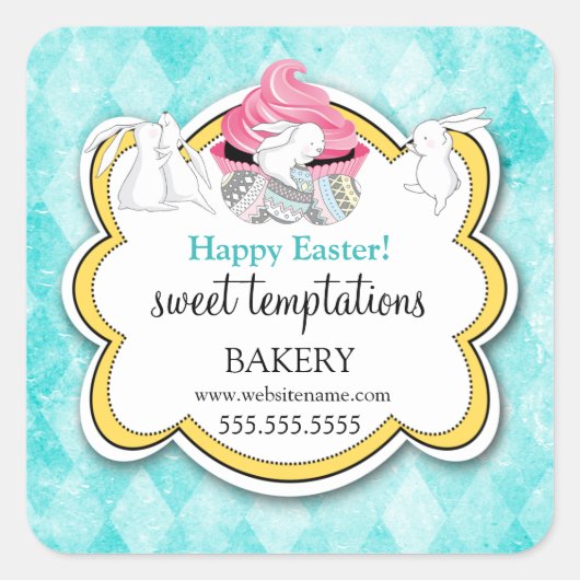 Farbenfrohe Cupcake Whimsical OsterBunnies Quadratischer Aufkleber (Vorderseite)