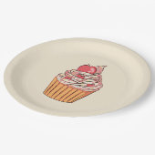 Farbenfrohe Cupcake Work Meilenstein Feier Pappteller (Schrägansicht)