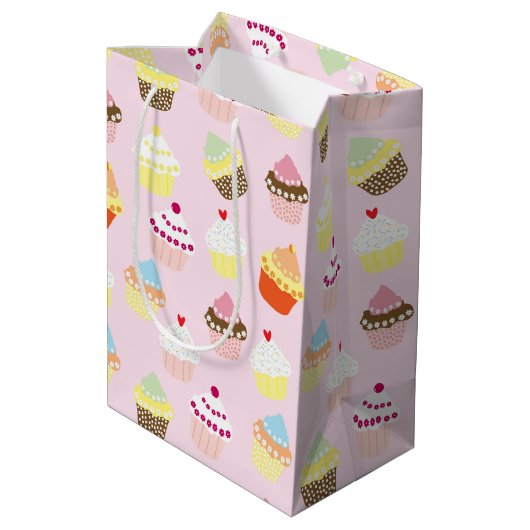 Farbenfrohe Cupcakes-Geschenktasche Mittlere Geschenktüte (Rückseite Schrägansicht)