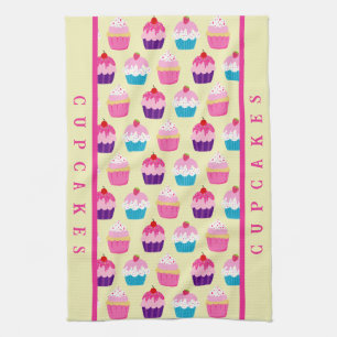 Farbenfrohe Cupcakes Muster, süße Leckereien Geschirrtuch