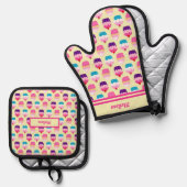 Farbenfrohe Cupcakes Ofenhandschuh & Topflappen-Set (Vorderseite/Rückseite)