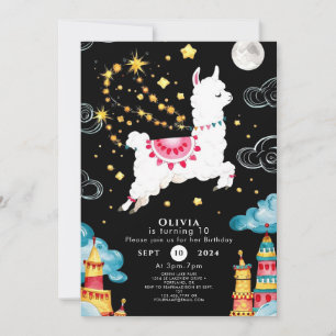 Farbenfrohe Custom Llama Geburtstag Einladung