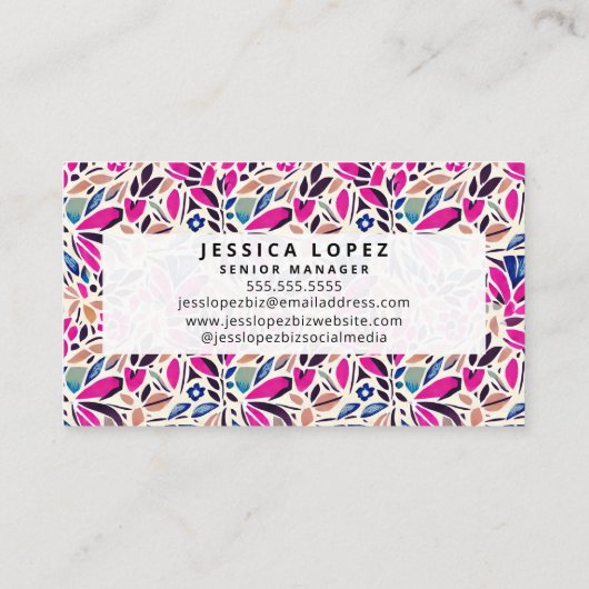 Farbenfrohe Cutouts Lila, florales Berufliches Bus Visitenkarte (Rückseite)