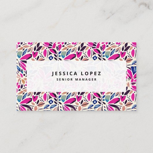 Farbenfrohe Cutouts Lila, florales Berufliches Bus Visitenkarte (Vorderseite)