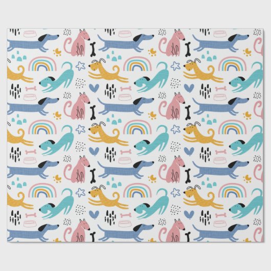 Farbenfrohe Dackel Geschenkpapier (Flach)