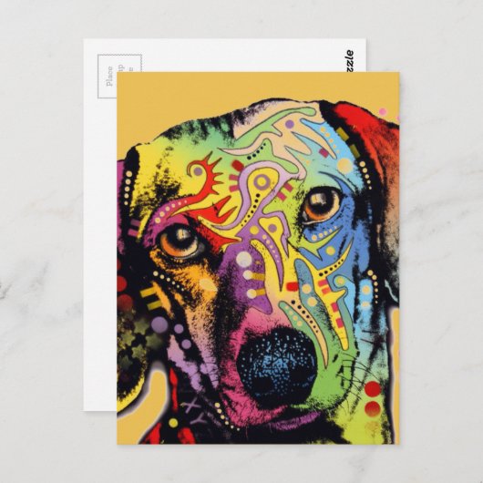 farbenfrohe Dackel Postkarte (Vorne/Hinten)
