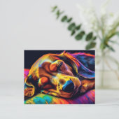 Farbenfrohe Dackel Postkarte (Stehend Vorderseite)