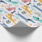 Farbenfrohe Dackelfreunde Geschenkpapier (Ecke)
