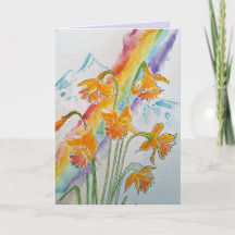 Farbenfrohe Daffodin Regenbogen Aquarell Grüße