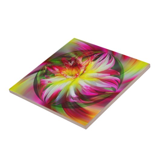 Farbenfrohe Dahlia Abstrakte Kunst Fliese (Seite)