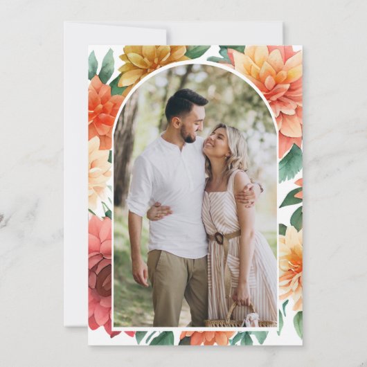 Farbenfrohe Dahlia Mason Jar Foto Wedding Save The Date (Rückseite)