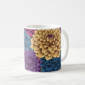 Farbenfrohe Dahlien-Blumenmuster Kaffeetasse (VorderseiteRechts)