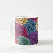 Farbenfrohe Dahlien-Blumenmuster Kaffeetasse (Vorderseite Links)