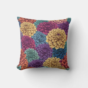 Farbenfrohe Dahlien-Blumenmuster Kissen