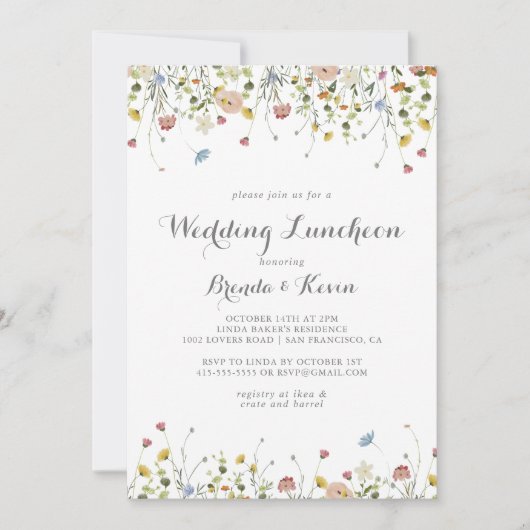 Farbenfrohe Dainty Wedding Luncheon Brautparty Einladung (Vorderseite)