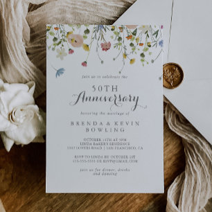 Farbenfrohe Dainty Wild 50. Hochzeitstag Einladung