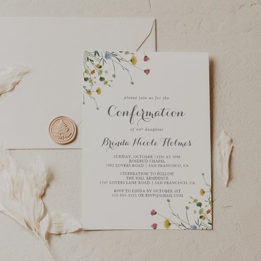 Farbenfrohe Dainty Wild Blume Bestätigung Einladung
