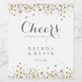 Farbenfrohe Dainty Wild Blume Cheers Wedding Weinetikett (Einzelnes Label)