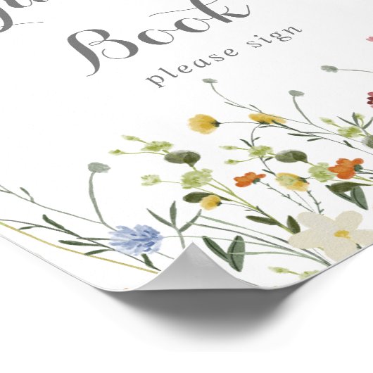 Farbenfrohe Dainty Wild Blume Gästebuchsignatur Poster (Ecke)