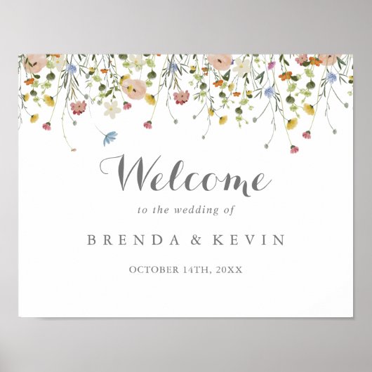 Farbenfrohe Dainty Wild Blume Hochzeit Begrüßungsz Poster (Vorne)