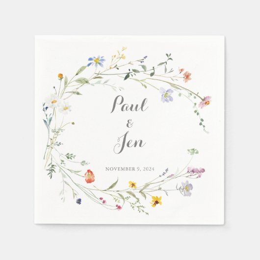 Farbenfrohe Dainty Wild Blume Hochzeit Serviette (Vorderseite)