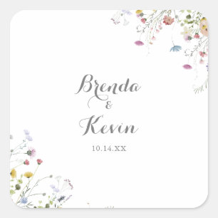 Farbenfrohe Dainty Wild Blume Hochzeit Umschlag Au Quadratischer Aufkleber
