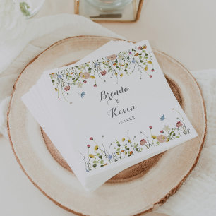 Farbenfrohe Dainty Wild Blume Kalligrafie Hochzeit Serviette