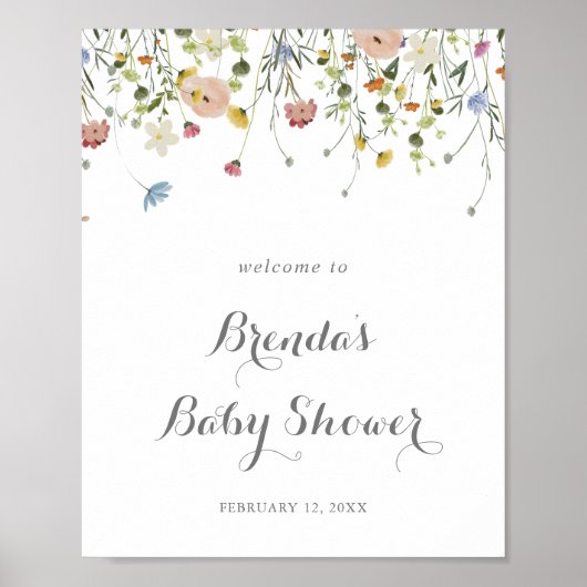 Farbenfrohe Dainty Wild Blume Kinderdusche Willkom Poster (Vorne)