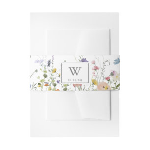 Farbenfrohe Dainty Wild Blume Monogram Wedding Einladungsbanderole
