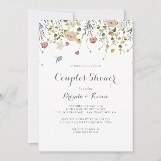Farbenfrohe Dainty Wild Blume Paare Dusche Einladung (Vorderseite)