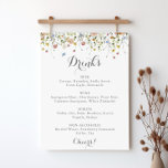 Farbenfrohe Dainty Wild Blume Wedding Drinks Menü Poster<br><div class="desc">Diese farbenfrohe wilde Blume Hochzeitsgetränke-Menü-Zeichen ist perfekt für eine rustikale Hochzeit. Das Design bietet handbemalte Aquarellfarbe schöne rosa,  rot,  blau,  marinebasiert,  gelb,  lila und grün wilde Blume.</div>