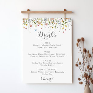 Farbenfrohe Dainty Wild Blume Wedding Drinks Menü Poster