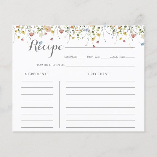 Farbenfrohe Dainty Wild Brautparty Rezept Karte (Vorderseite)