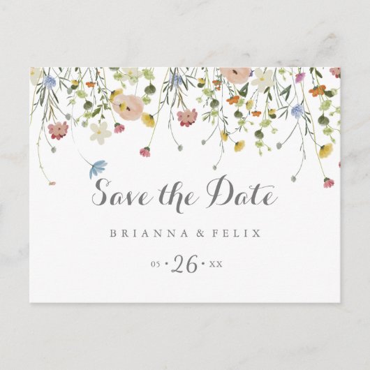 Farbenfrohe Dainty Wild Horizontal Save the Date Postkarte (Vorderseite)
