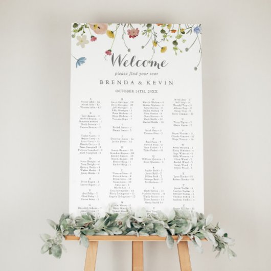 Farbenfrohe Dainty Wilde Alphabetische Sitzkarte Poster