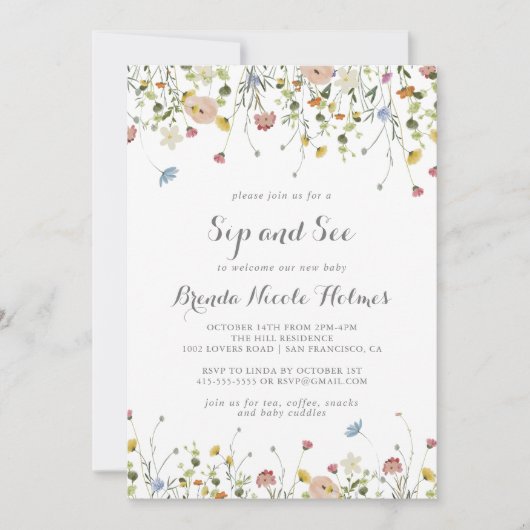 Farbenfrohe Dainty Wilde Blume Einladung (Vorderseite)