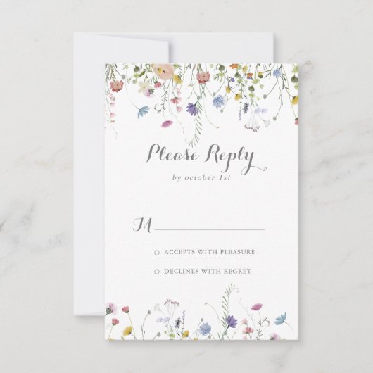 Farbenfrohe Dainty Wilde Blume Kalligraphie UAWG RSVP Karte (Vorderseite)