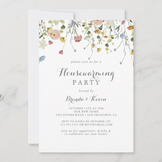 Farbenfrohe Dainty Wilde Blume Party Einladung (Vorderseite)