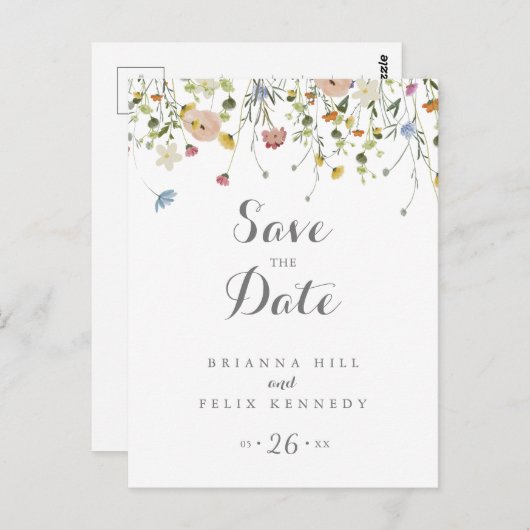 Farbenfrohe Dainty Wilde Blume Save the Date Postkarte (Vorne/Hinten)